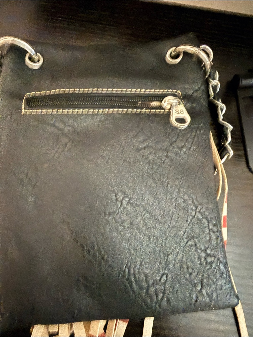 Fringed American Flag Crossbody Bag with Chain Strap - Picture 2 of 2